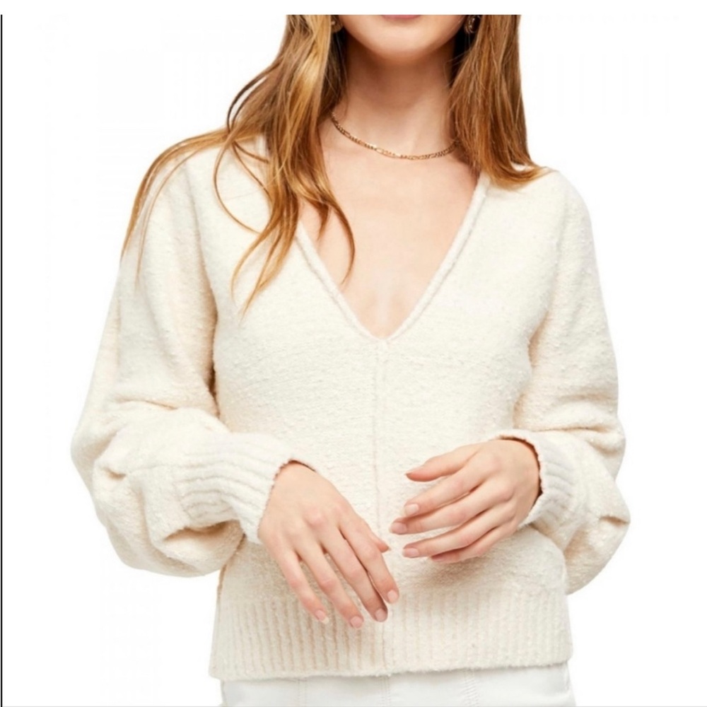 Free People Cream V-Neck Sweater